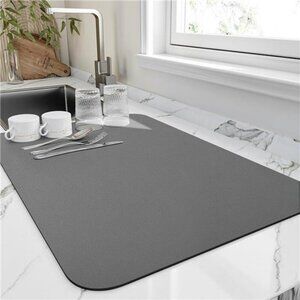 Super Absorbent Dish Drying Mat Non Slip Heat Resistant Kitchen Counter Pad Grey